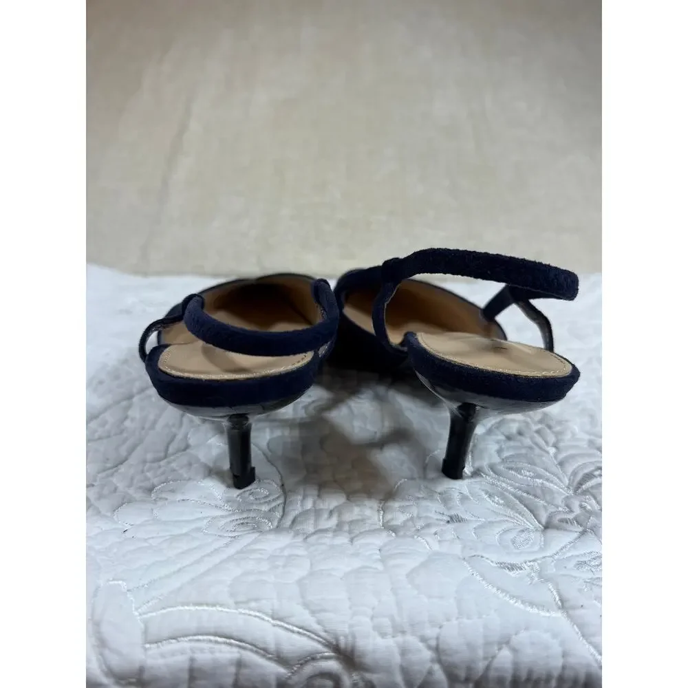 POL Women Blue 8.5 Suede Kitten Heel Slip On Dress Shoes Classic Comfort Pumps